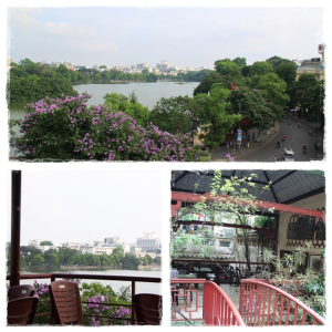 View of Hoan Kiem Lake from the rooftop of Cafe Pho Co, Old Quarter Hanoi
